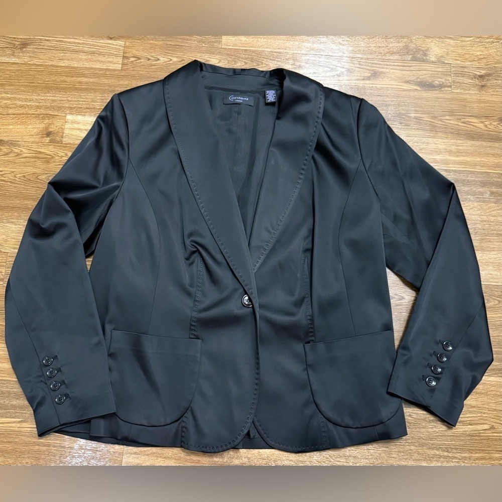 Context Woman plus size Black satin formal tuxedo like Black jacket lapel 14W EC - Picture 9 of 10